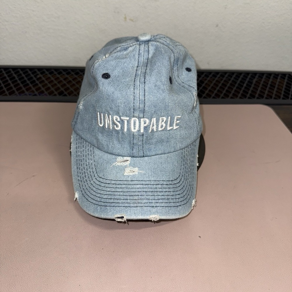 Unstoppable Denim Dad Hat Distressed Light Blue Adjustable Baseball Cap Cotton